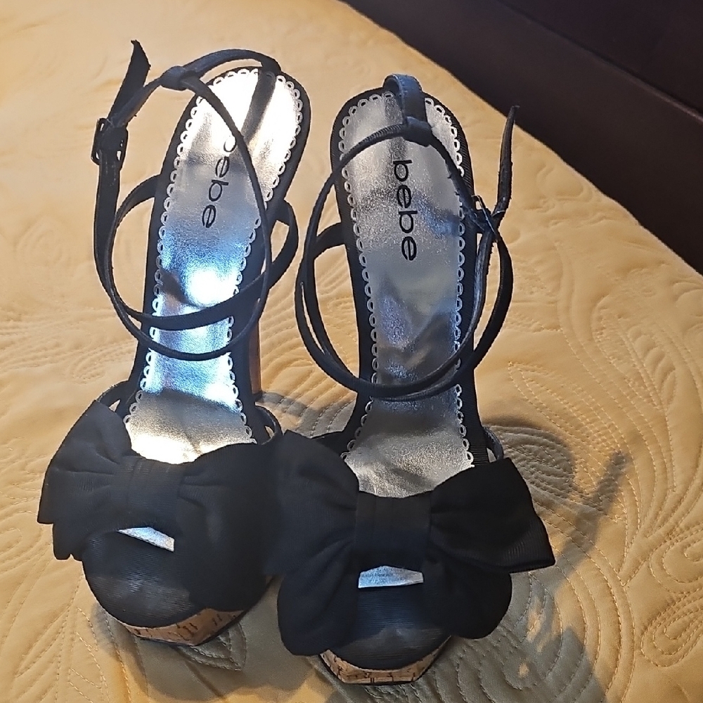 Bebe Black Stiletto Heels with Ankle Straps